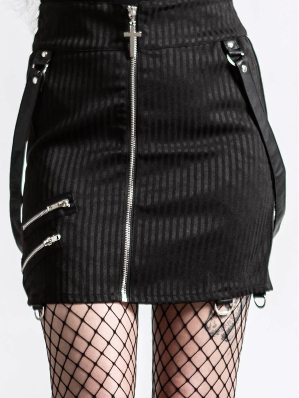 Killstar ✦ Katy Coffin Skirt ✦ Soft Stretch Zip Strap D-Ring Gothic Mini XS